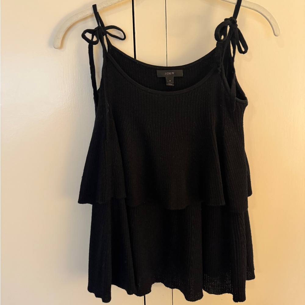J Crew Knit Flowy Tank Top with Tie Straps in Black